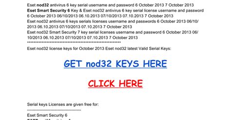 nod32 keys username and password.